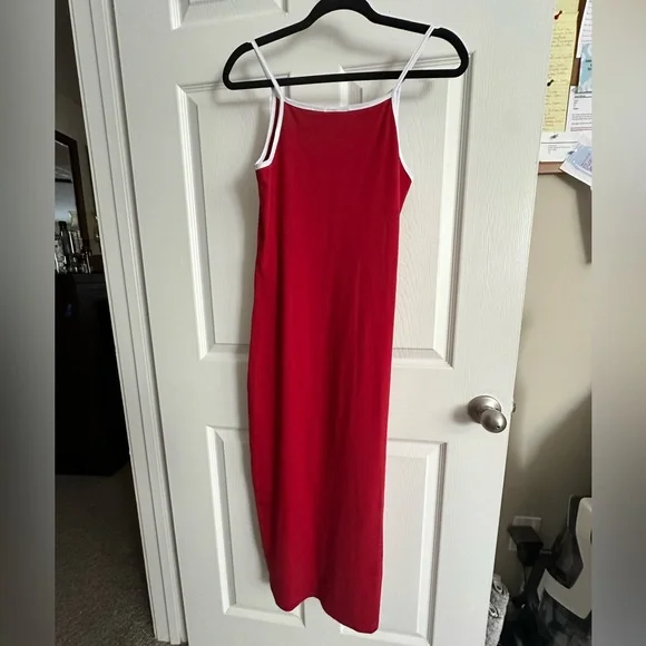 Noisy May Red Maxi Dress with White Trim - Picture 4 of 7